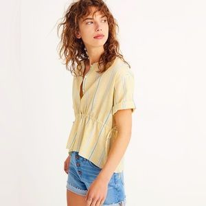 Madewell Drawstring Women’s Top XS Atlantic Stripes 100% Cotton Shirt